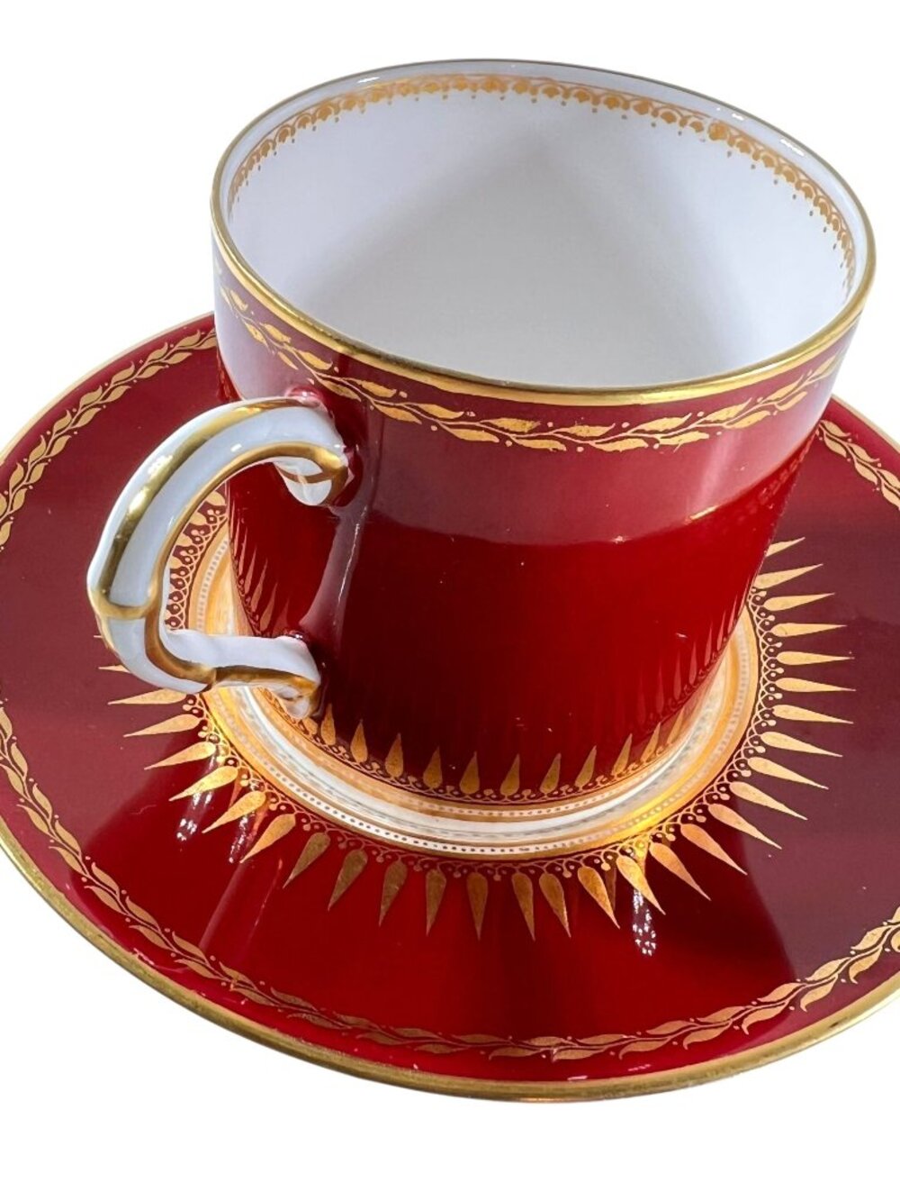 Royal Worcester Regency Red Espresso Demitasse Cup Saucer Set Sunburst England
